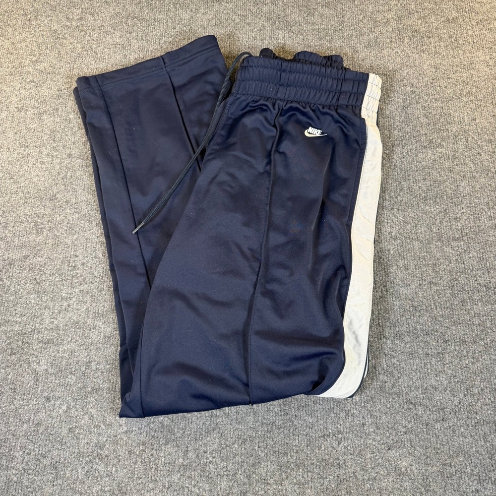 Nike Men Navy Blue White Stripe Track Pants Straight Leg Zipper Hem Medium #4078